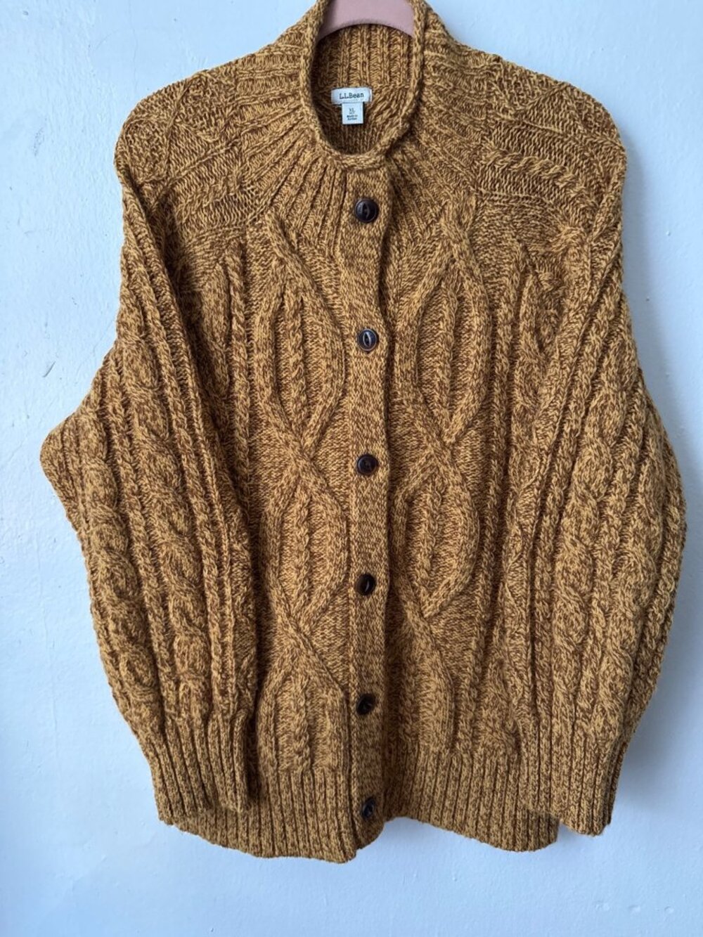 L.L.Bean Wool Alpaca Cable Knit Cardigan Cozy Winter Sweater Brown XL